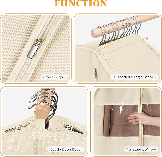 Syeeiex 54'' Garment Bags for Hanging Clothes with 8'' Gussets,Space Saving Hanging Garment Bag with Self Compression Zipper - Save 50% Space-Can Hold 6 Down Coats,8 Fur & Winter Coats,20 Shirts(2PCS)