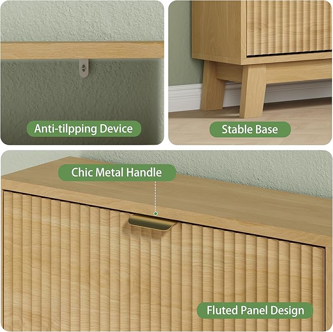Xixini Shoe Cabinet with 6 Flip Drawers, 54" Tall Narrow Fluted Shoe Storage Organizer for Entryway, Hidden Slim Wooden Shoe Rack Cabinet for Front Door Entrance, Hallway, Living Room, Natural Oak