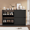 Shoe Storage Cabinet, Wood Shoe Organizer for Entryway with 3 Flip Drawers, Freestanding Shoe Rack with Adjustable Shelf, Narrow Shoe Dresser for Front Door Entrance (Black, 4 Drawers)