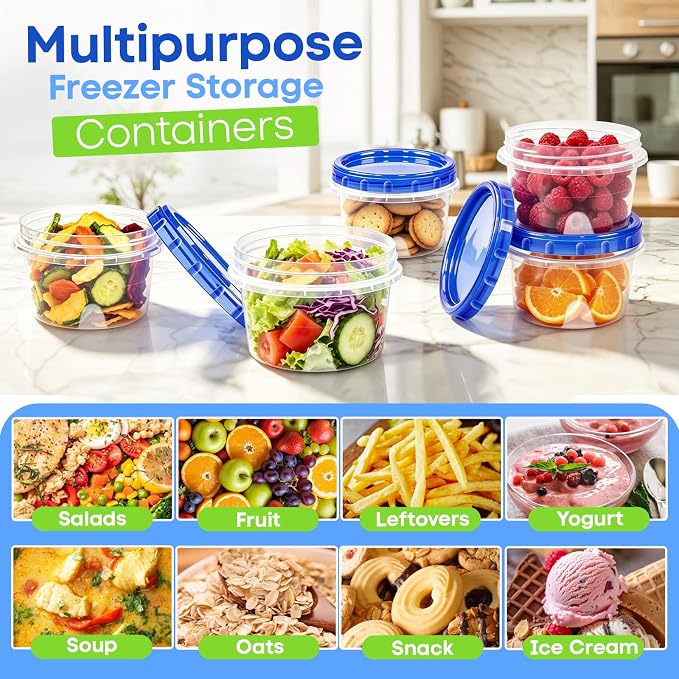 Freezer Storage Containers, 10 Pack-16 Oz Food Storage Containers with Twist Top Lids,BPA Free, Reusable, Meal Prep,Microwave and Dishwasher Safe