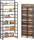 4NM No Assembly 6 Tiers Folding Bookshelf Storage Shelves Vintage Bookcase Standing Racks Study Organizer Home Office (Rustic Brown Black)