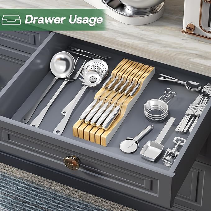 Knife Drawer Organizer (White, 11 Knives Organizer)