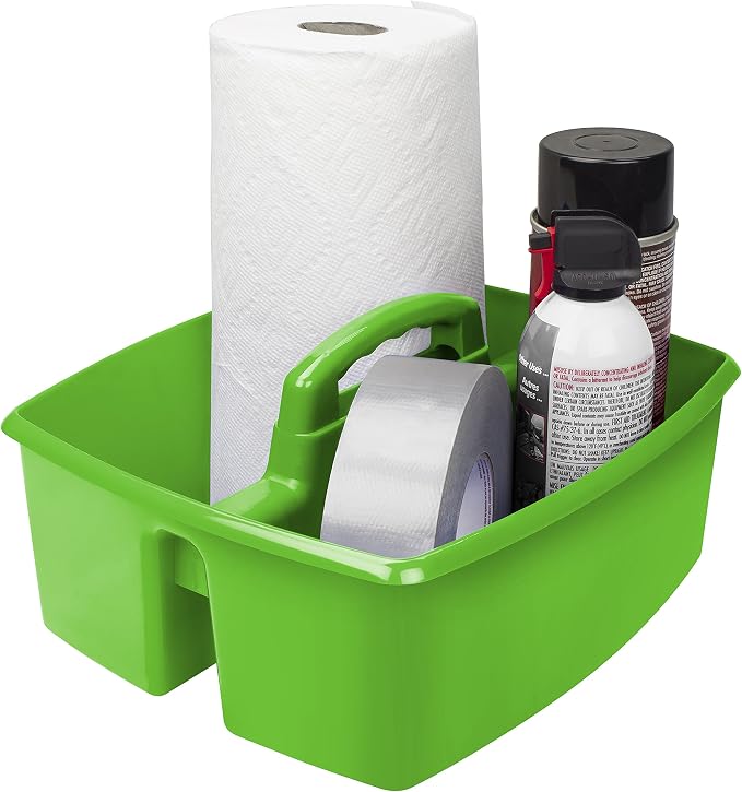 Storex 3-Compartment Small Caddy – Multipurpose Classroom Organizer with Handle, Grass, 6-Pack (00951A06C)