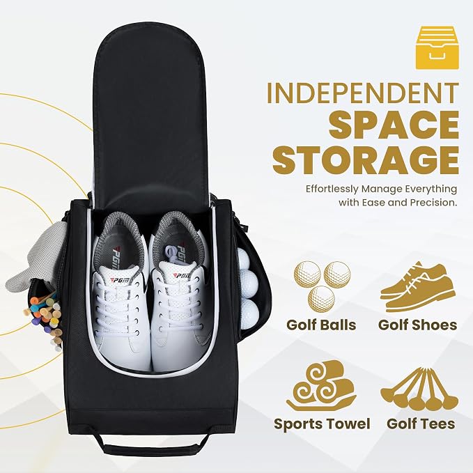 Golkcurx Golf Shoe Bag Travel Sport Shoe Carrier Bags for Men Women, Black | Zippered, Side Accessory Pockets, for Socks, Tees, Golf Balls, Travel Sport Shoe Carrier, Golf Accessories, Golf Gifts