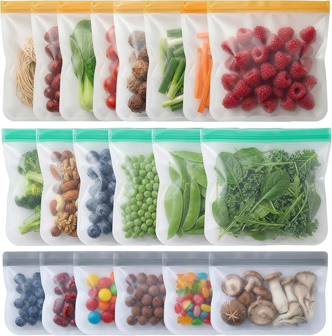 20Pack Reusable Freezer Bags,Leakproof Reusable Food Storage Bags BPA Free Healthy Food Storage Contaizers, Gallon Freezer Bags for Meal Prep Food Storage Home Fridge Kitchen Organization