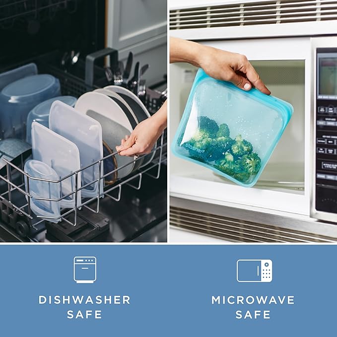 Stasher Silicone Reusable Food Storage Bags, 4-Pack, Reusable Freezer Bags, Microwave, Dishwasher, Oven Safe, Sous Vide, Premium Lunch Containers, Eco Friendly, Snack Bags, Food-safe Silicone, Clear