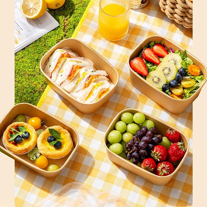 50 Pack 29Oz Disposable Meal Prep Containers With Lids and Forks-Disposable Kraft Paper Bowls-to go food containers-Microwavable and Freezer Safe Take Out Containers