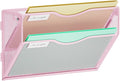 Marbrasse Wall File Holder 2-Tier Hanging Wall File Organizer, Mesh Mail Holder for Papers, Wall Mount File Clipboard & Magazine Organizer Great for Office Home (Pink)