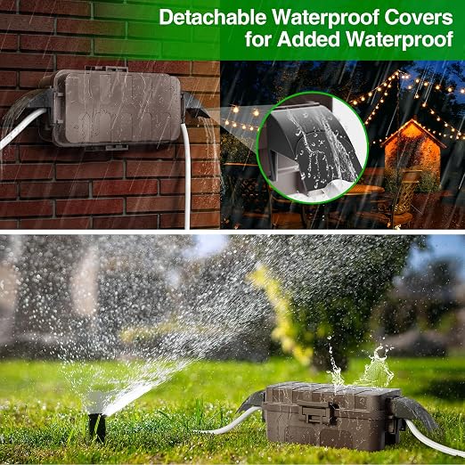 Flemoon [2 Pack] IP55 Small Outdoor Electrical Box Waterproof (Inner 5.9 x 3.2 x 1.8inch), Extension Cord Cover with Detachable Awning Covers for Plug, Outlet, Holiday Lights, Brown