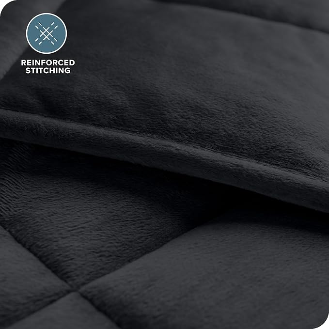 Bare Home Weighted Blanket Full or Queen Size 12lb (48" x 72") - Minky Fleece - Premium Heavy Blanket Nontoxic Glass Beads (Black, 48"x72")