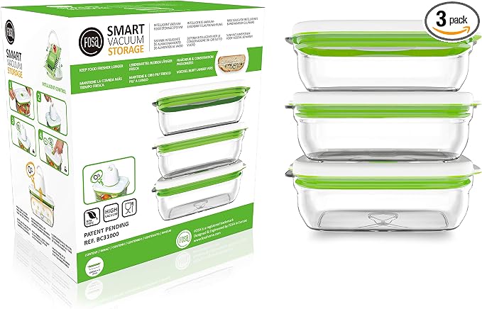 FOSA Vacuum Seal Containers (3-Pack, 34oz) – Airtight Food Storage Containers for Freshness | BPA-Free, Dishwasher Safe | Ideal for Meal Prep, Leftovers, Dry Goods (Pump Sold Separately)