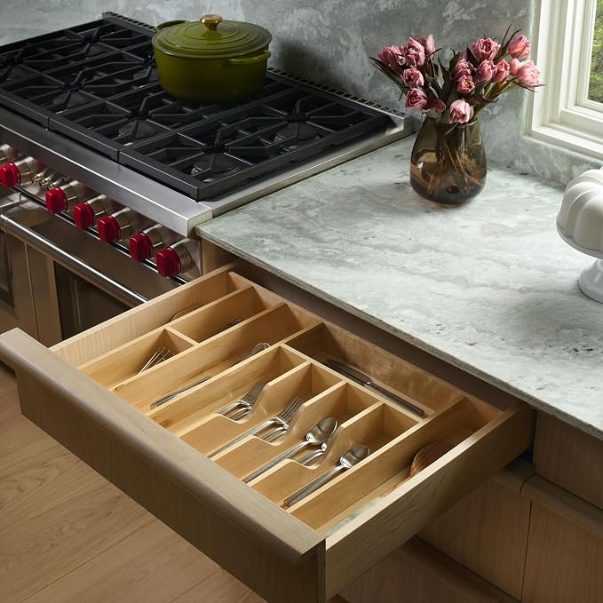 Rev-A-Shelf Wood Trim-to-Custom-Fit Utensil Drawer Insert Organizer, 33.11" x 21.97" - Spoons, Forks, Silverware, and Cutlery Drop-In Storage Tray for Kitchen Cabinet Organization, 4WUTCT-36-1