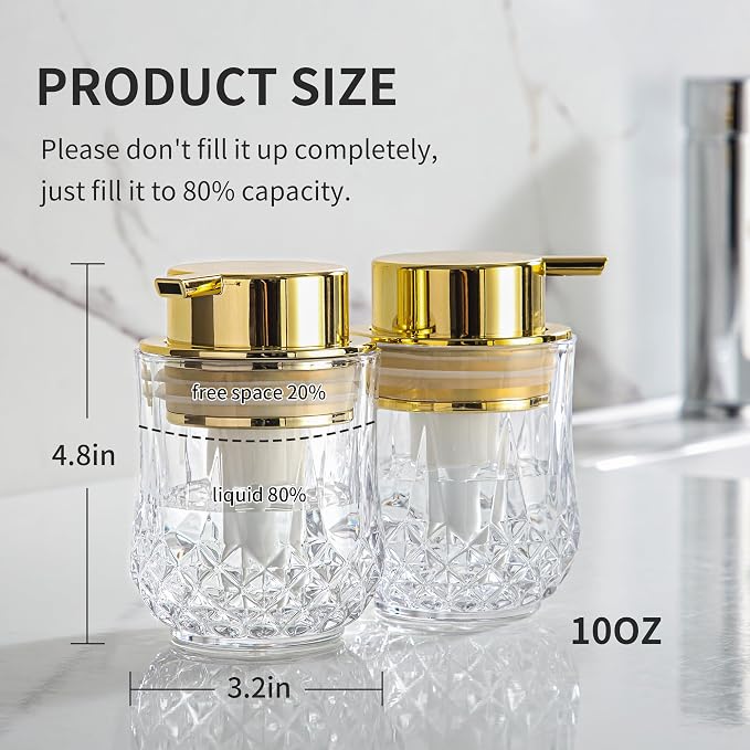 Glass Foam Soap Dispenser Set - 2 Pack Bathroom Hand Soap Dispensers,Refillable Dish Soap Dispenser for Gold Pump,Modern Home Soap Dispenser for Bathroom,Kitchen