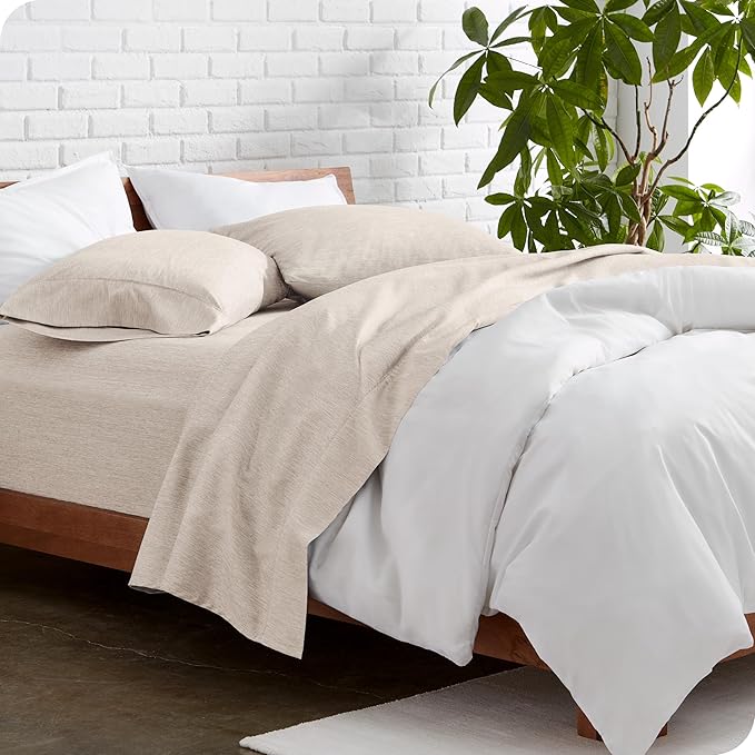 Bare Home Queen Sheet Set - Luxury 1800 Ultra-Soft Microfiber Double Brushed - Deep Pockets - Easy Fit - 4 Piece Set - Bedding Sheets & Pillowcases (Queen, Heathered Pebble)