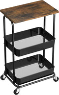 Simple Houseware 2-Tier Utility Cart Wood Top/Lockable Wheel, Rustic Brown | 2-Tier Metal Storage Organizer Trolley for Kitchen, Bathroom, Office, Craft Room