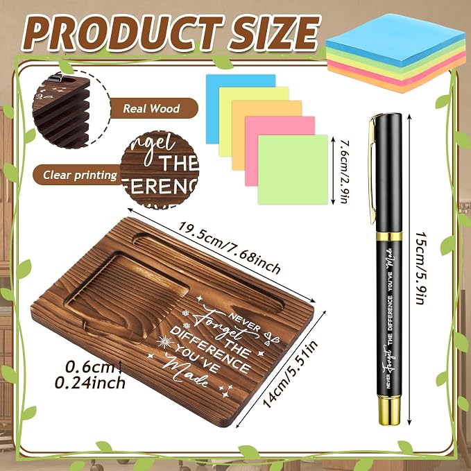Kosiz 10 Set Back to School Teacher Gifts Bulk Thank You for Being Awesome Wooden Sticky Note Holder with Notes and Ballpoint Pens Thank You Gift for Teacher Team Employee Office Supplies