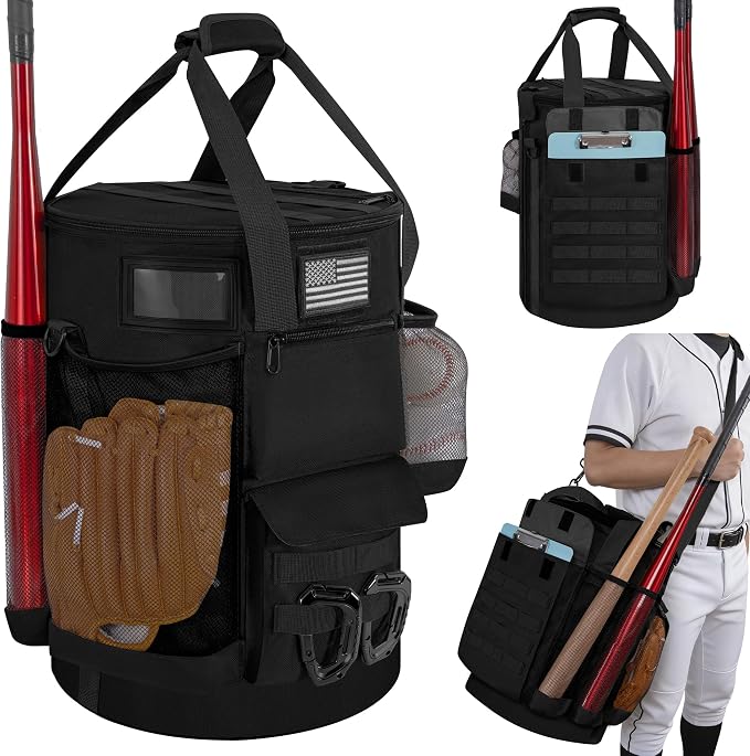 Baseball Bucket Bag, Tactical Style Softball Bucket Cover for 6 Gallon Bucket, Coaching Accessories Organizer with Multiple Pockets for Bat, Gloves, Scoreboard