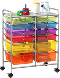Simple Houseware 12 Drawers Rolling Utility Cart Organizer, Multicolor | 2-Column, 32" Height, Lockable Wheels, for School, Office, Art Craft, and Paper Storage