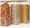Glass Food Storage Jars 76 oz Set of 3,Glass Storage Containers Clear Glass Food Canister with Bamboo Lid Airtight For Serving Tea, Coffee, Flour, Sugar, Candy, Cookie, Spice and More (Square)