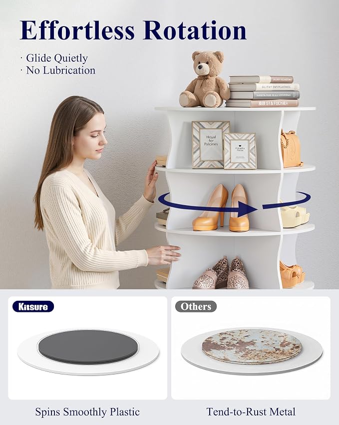 Kitsure Shoe Rack - 7-Tier Rotating Shoe Rack Tower, 360° Revolving Display & Storage Solution with Lazy Susan, Space-Saving Shoe Rack for Entryway, Closet, Bedroom, White