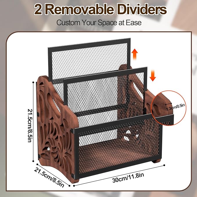 Magazine Holder,3-Compartment Magazine Rack Floor,Wood Magazines File Holder Organizer,Rustic Magazines Storage Basket for Books,Newspapers,Mails,Files