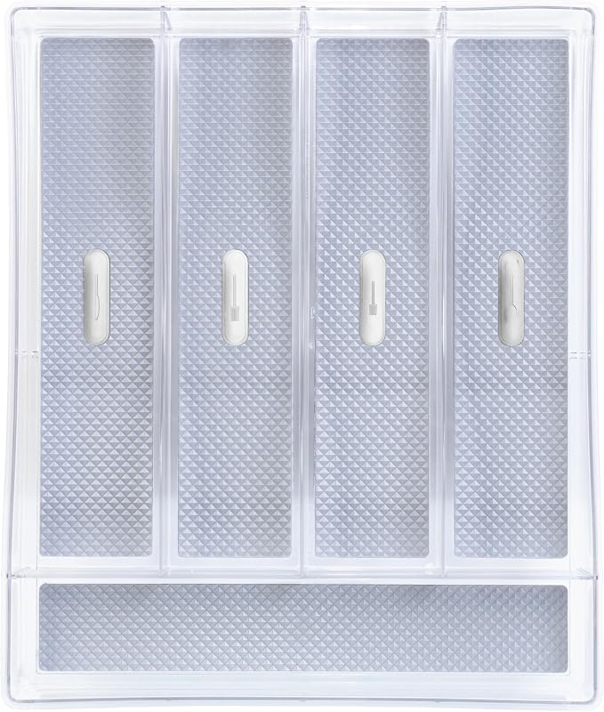 Glad Silverware & Utensil Drawer Organizer - Divided Clear Plastic Storage Tray with 5 Compartments for Kitchen Flatware and Cutlery - BPA Free, Food Safe, Non Slip, 11x13 inches