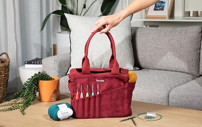 Soolla Studio Bag: Art Supply Storage Organizer & Pottery Tool Bag, Washable Tote, Yarn Bag, Crochet, 30 Pockets, 15+ Colors