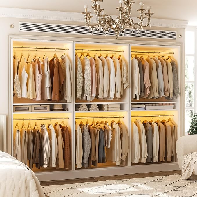 Unikito 72'' Closet System with 4 Hanging Rods, Walk-in Clothing Organizer, 2-Piece Wood Garment Rack for Bedroom, White
