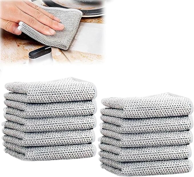 2024 New Multipurpose Wire Dishwashing Rags for Wet and Dry, Non-scratch Wire Dishcloth, Metal Wire Dishwashing Cloth Scrubs Cleans, Reusable Steel Wool Scrubber for Kitchen Cleaning (E-10 Bilayer)