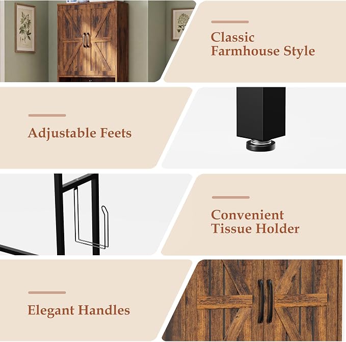 23.6" Over The Toilet Storage Cabinet with Barn Door,Bathroom Organizers and Storage with Adjustable Shelves, Farmhouse Over Toilet Organizer for Bathroom,Restroom,Laundry,Brown