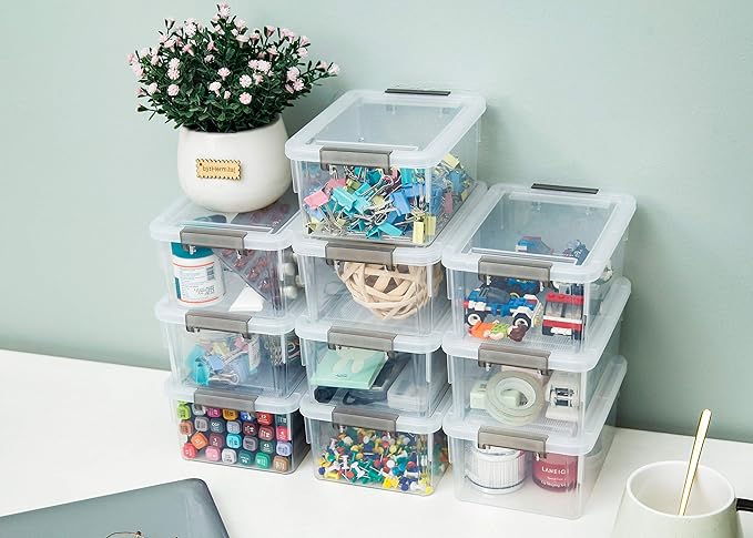 Citylife 10Packs 1.3Qt Small Storage Bins with Lids,Stackable Clear | Plastic Containers for Beads, Buttons, Sewing Supplies, Office Supplies and Small Toys