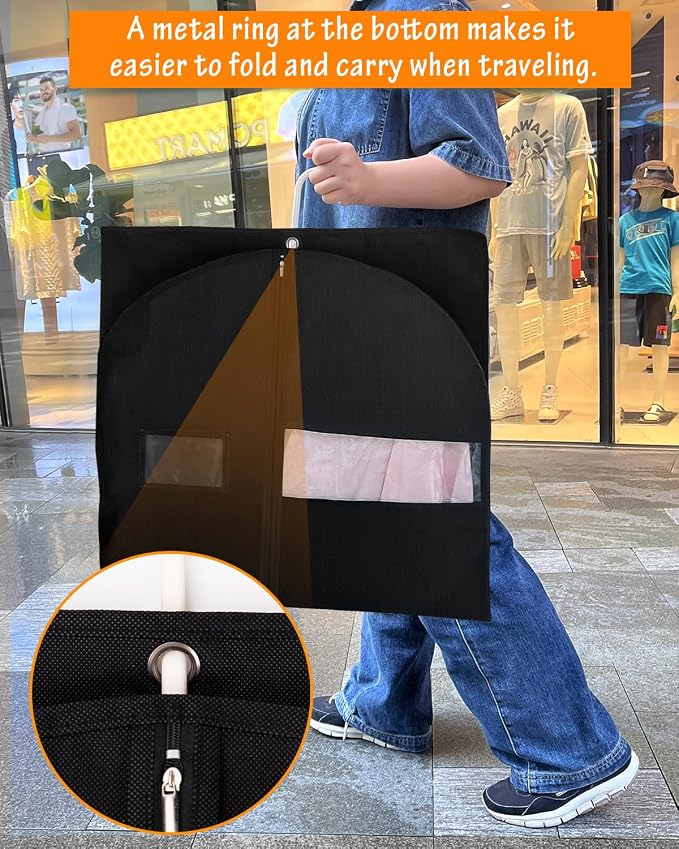 Garment Bags for Hanging Clothes (8 packs,43 inches) Black Suit Bags for Closet Storage and Travel with Clear Window for Sweater Coat Suits Shirt