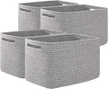 OIAHOMY 4 Pack Storage Baskets for Organizing, Cube Storage Bins for Shelves, Rectangle Storage Baskets With Handles, Woven Baskets for Storage, 16''Lx12''Wx8''H, Grey
