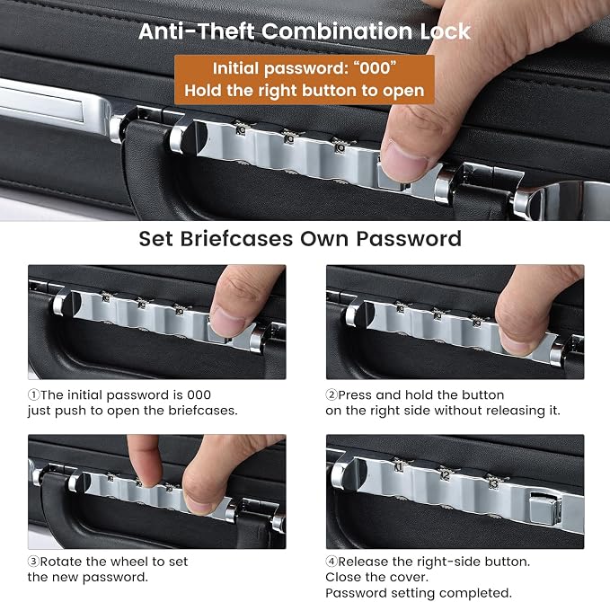 Briefcases for Men Carrying Case Document Attache Case for 16 Inch Laptop Waterproof Faux Leather Multi File Organizer with Anti-Theft Lock Professional Business Case for Work Office Travel, Black