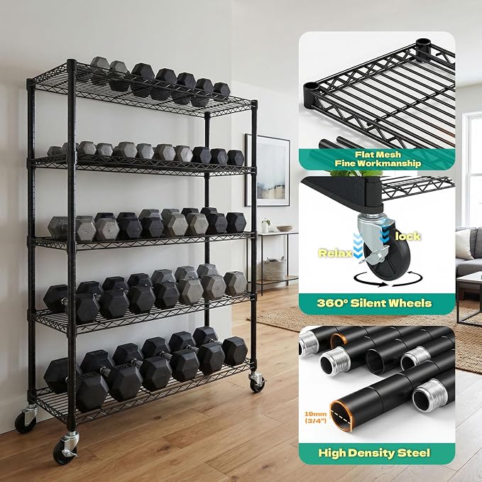 Wire Shelving Unit with 600D Oxford Cover & Wheels, 36"x18"x72" | 5-Tier Heavy Duty Rolling Storage Shelves, Storage Rack Wire Shelf for Kitchen Pantry, Garage, Basement & Warehouse