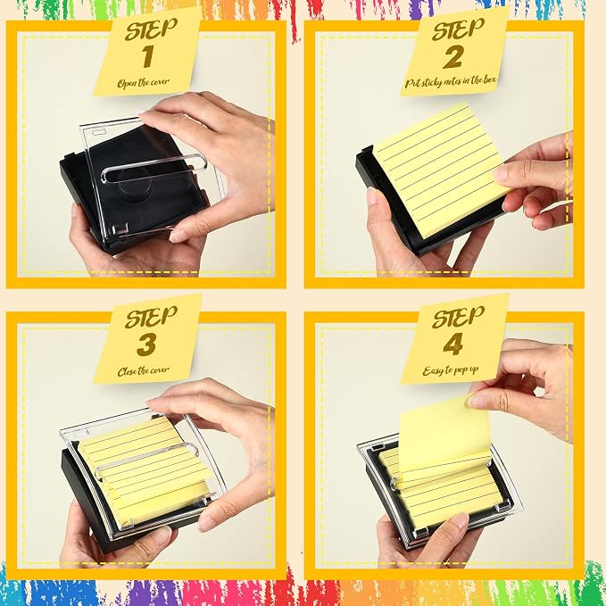 Thenshop 10 Pads Pop up Sticky Notes with 1 Pack Pop up Note Dispenser Note Holder Black Base Clear Top Self Stick Memo Ruled Adhesive Notes 3x3 Ruled Memo Pads Refills 100 Sheet/pad
