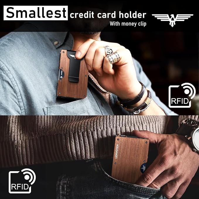 Lenvoten Upgraded Hinged Minimalist Wallet for Men | Slim Metal RFID Blocking Wallet | Credit Card Holder & Money Clip Holds 20 Cards | Premium Scratch-Resistant Finish | Ideal Gift for Men