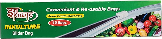 INKulture Plastic Food Storage Re-Usable Bag Safe for Freezer & Microwave 10 Pcs (Clear)Size Medium Size(9" X 9")