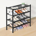 Smiry Bamboo Shoe Rack for Closet, 4 Tier Wooden Shoe Organizer, Stackable Wood Shoe Storage Shelf for Entryway, 14 Vertical Slats, 2+2 Stack Heavy-Duty Legs, 26.77"x11.02"x25.98", Black