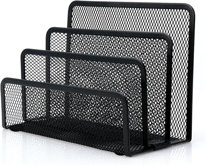 Desk Mail Organizer, File Holder Letter Sorter with 3 Vertical Upright Metal Mesh Compartments Document, Filing, Folders, Mail, Paper Organizer for Home or Office Desktop (1PCS)