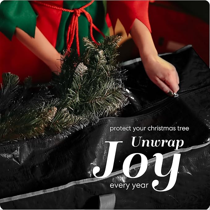 Christmas Tree Storage Bag - Stores 9 Foot Artificial Xmas Holiday Tree, Durable Waterproof Material, Zippered Bag, Carry Handles - Protects Against Dust, Insects and Moisture (Black)
