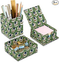 Ridhi Basil Green Block Print Handmade Office Desk Organizer Pen and Sticky Note accessories Holder Cute, Aesthetic, Decor workspace Caddy Gift for Office, Teachers, Professionals, Students