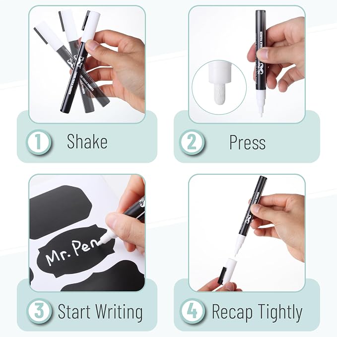 Mr. Pen- Chalkboard Labels, 200 pcs, Assorted Shapes | Waterproof Reusable Blackboard Stickers with 1 Erasable Liquid Chalk Marker for Mason Jars