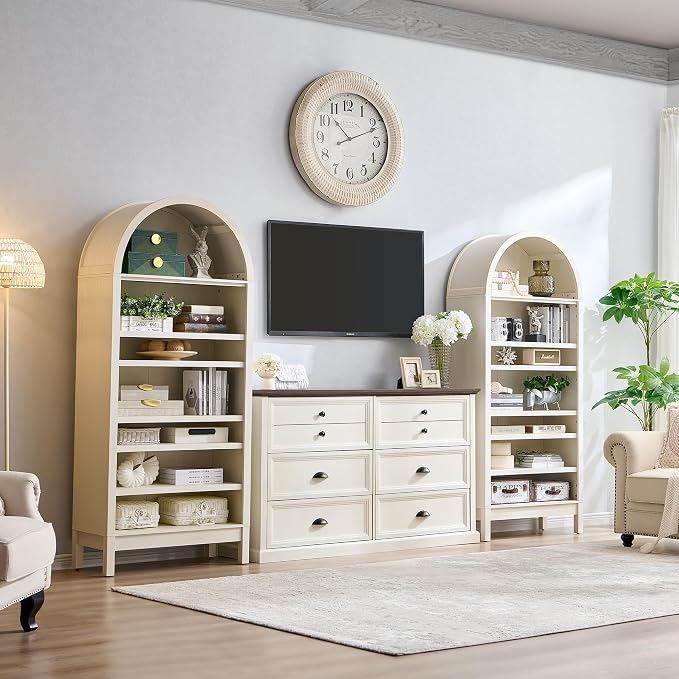 IFGET 71" Tall Arched Shoe Storage Cabinet, 7 Tiers 28 Pairs Wooden Shoe Rack with 3 Adjustable Shelves, Freestanding Shoe Closet Shelf Organizer for Entryway, Hallway, Living Room (Antique White)