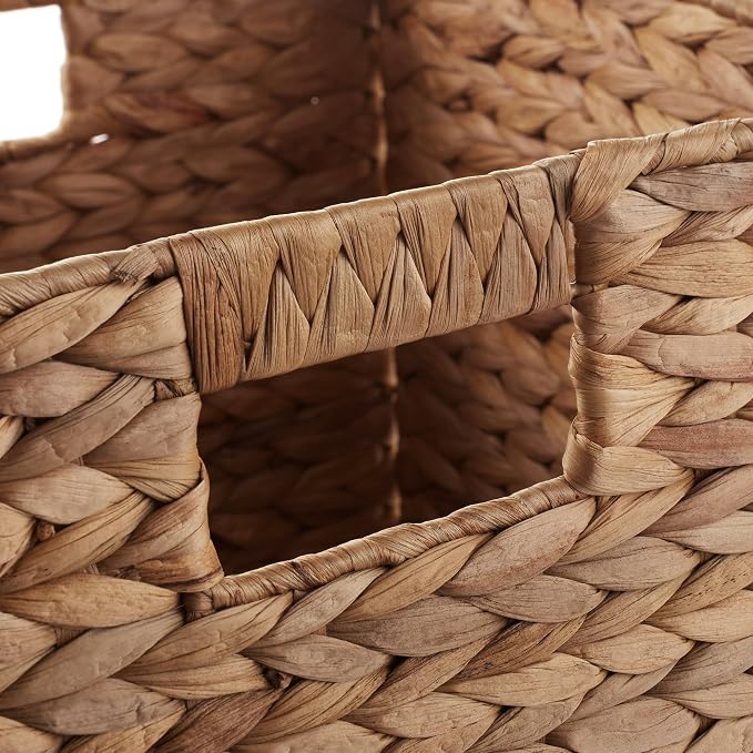 Casafield 12" x 12" Hyacinth Storage Baskets, Cinnamon - Set of 2 Storage Organizers, Woven Wicker Cubes for Bathroom, Bedroom, Laundry, Shelves