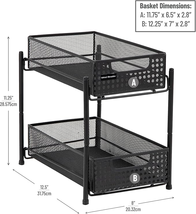Mind Reader Accessory Organizer, Supply Storage, Desktop, Crafts, Office, Metal Mesh, 8"L x 12.5"W x 11.25"H, Black