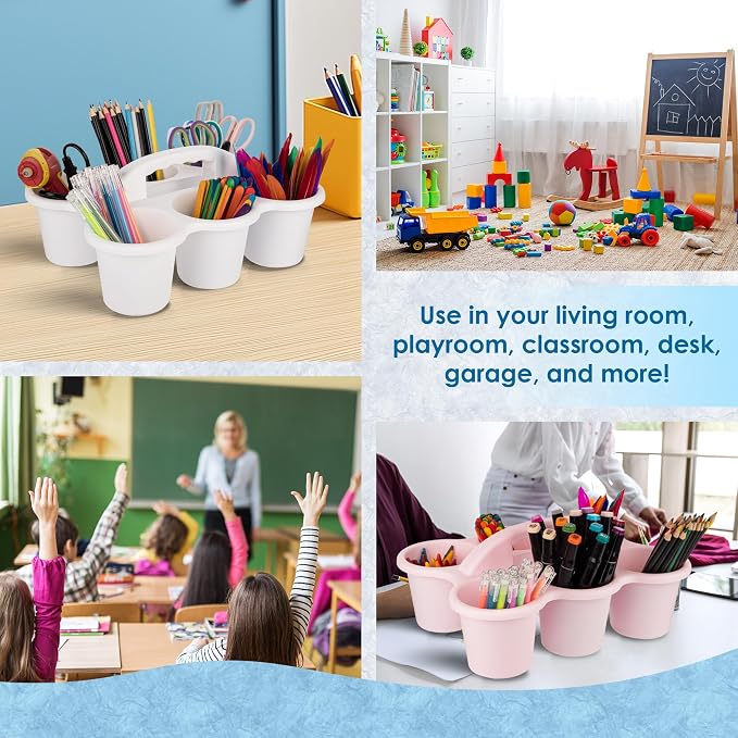 Classroom Caddy for School, Kidsroom, Pencil Holder, Plastic Cup Caddy for Drink Delivery, Pastel, 4 Pack