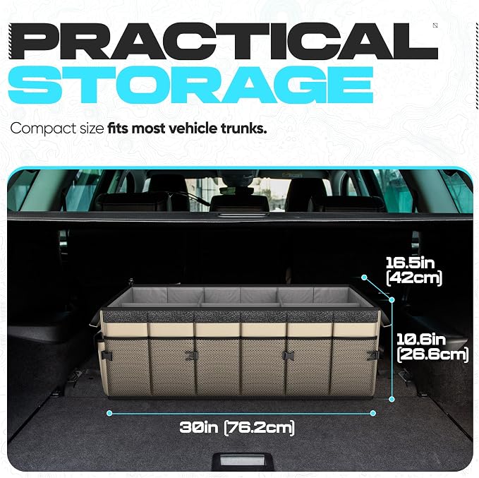 FORTEM Trunk Organizer with Cooler For SUV Car Trunk, Foldable Storage, Car Accessories for Women Men, Collapsible Bag, 600D Oxford, Non Slip Bottom, Straps, Soft Cover (105L)