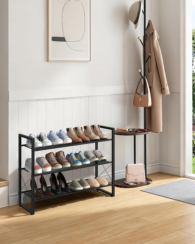 CHOEZON Shoe Rack, 3-Tier Shoe Rack for Closet, Metal Shoe Storage Organizer, Shoe Rack for Entryway, Shoe Shelf with Adjustable Feets, for Entryway, Hallway, Living Room, Bedroom, Black TXJ13BB