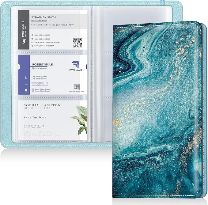 Pu leather business card organizer， 240 Capacity business card holder organizer，Credit card holder for women and men
